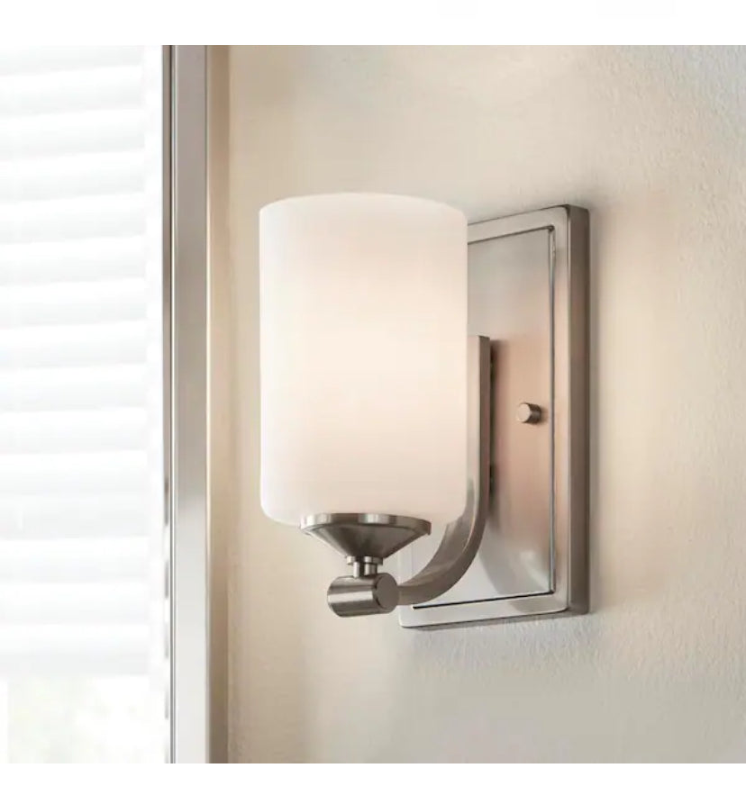 Darlington 1-Light Brushed Nickel Wall Sconce with Frosted Opal Glass Shade