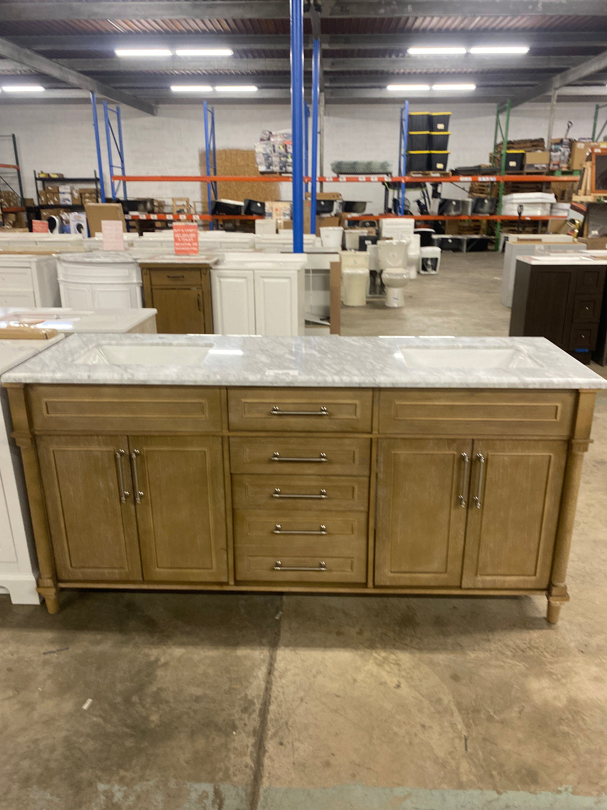 Aberdeen 72 in. x 22 in. D x 34.5 in. H Bath Vanity in Antique Oak with White Carrara Marble Top