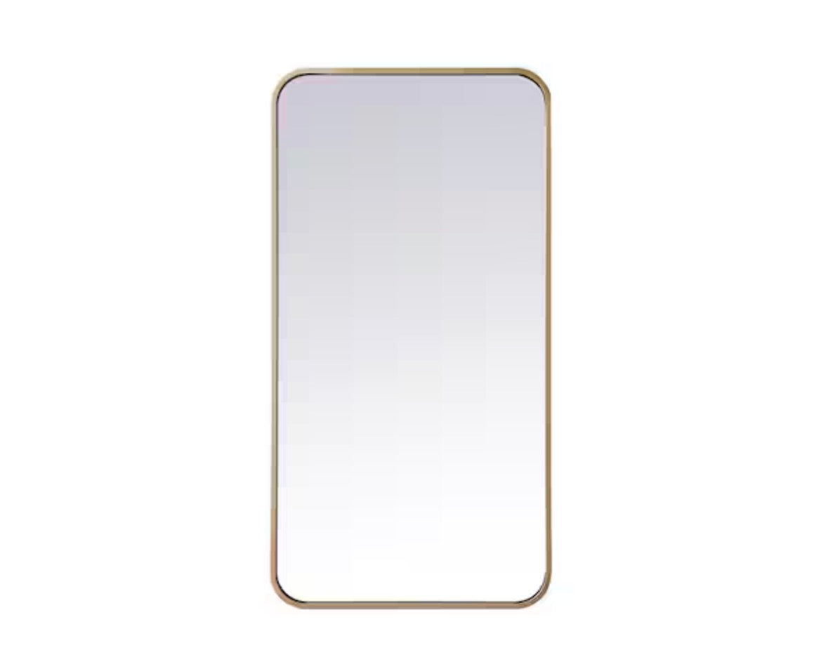 Timeless Home 18 in. W x 36 in. H x Modern Soft Corner Metal Rectangle Brass Mirror