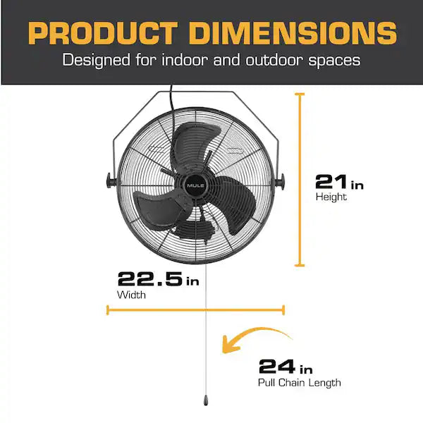 Wall Mount Heavy Duty Outdoor 20 in. Matte Black 3-Blade Wall Fan