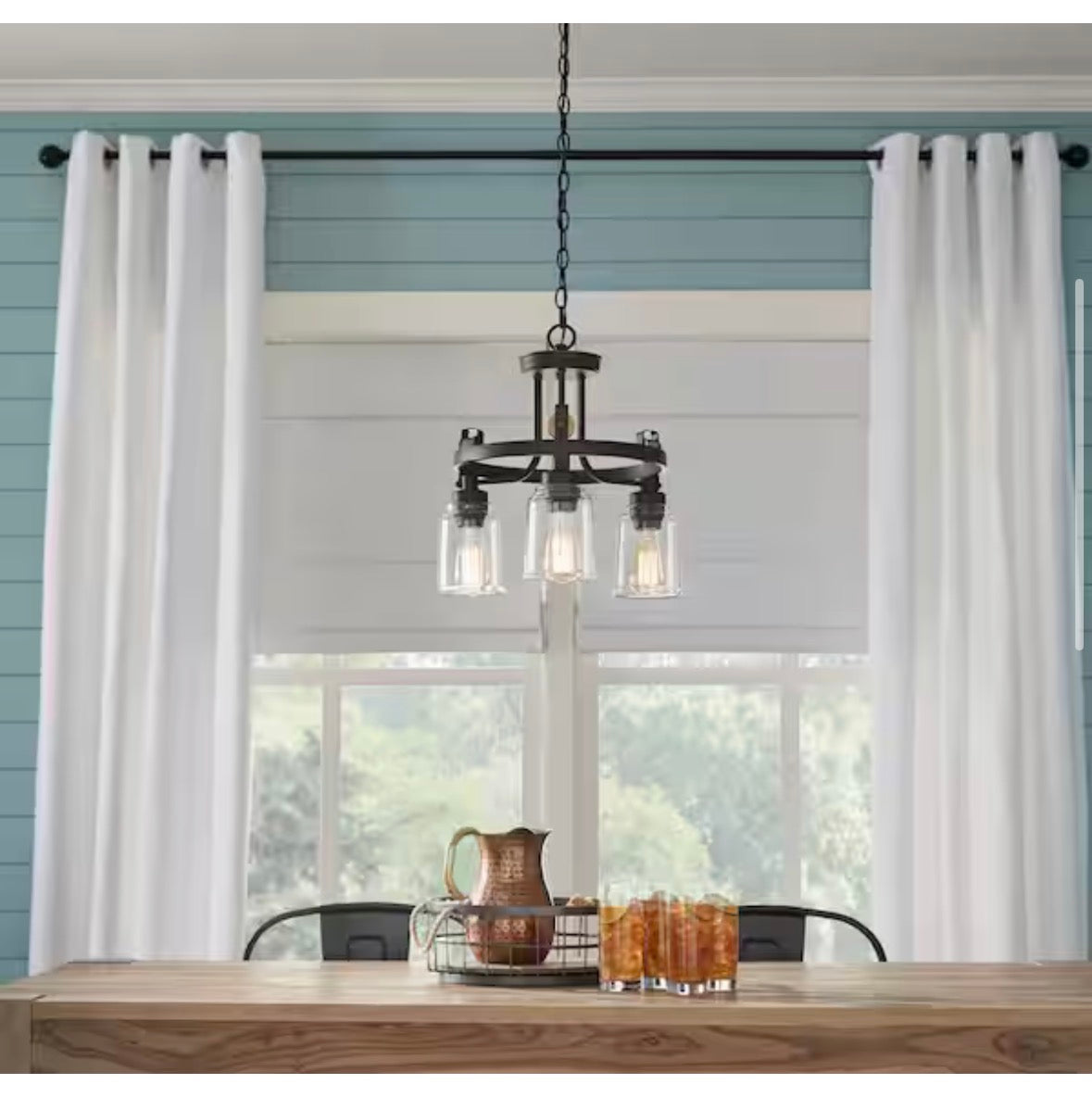 Knollwood 17-1/2 in. 3-Light Black Bronze with Brass Accents Industrial Round Chandelier for Kitchens Bulbs Included