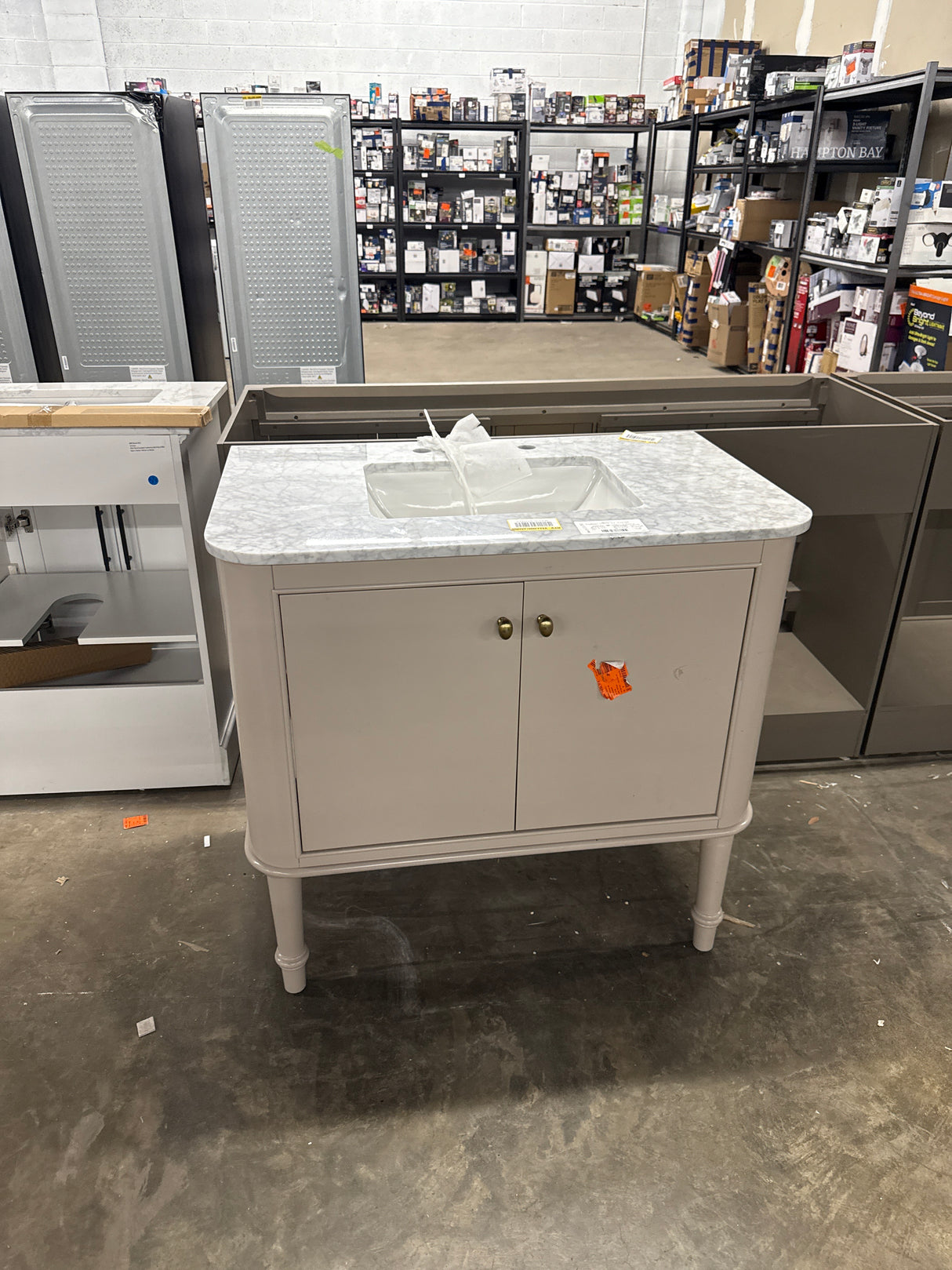 Collette 36 in. Single Sink Greige Bath Vanity with Carrara White Marble Top (Assembled)