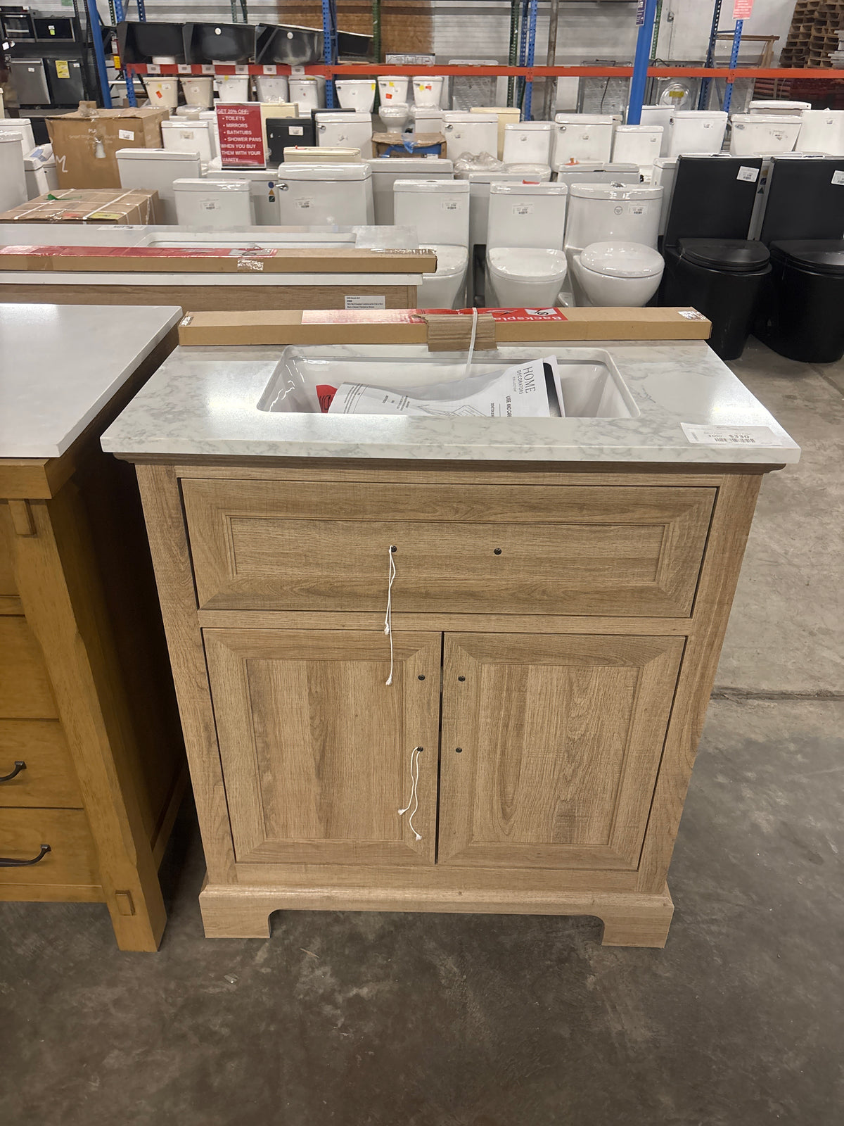 Doveton 30 in. W x 19 in. D x 34.50 in. H Freestanding Vanity in Weathered Tan with White Engineered Stone Top