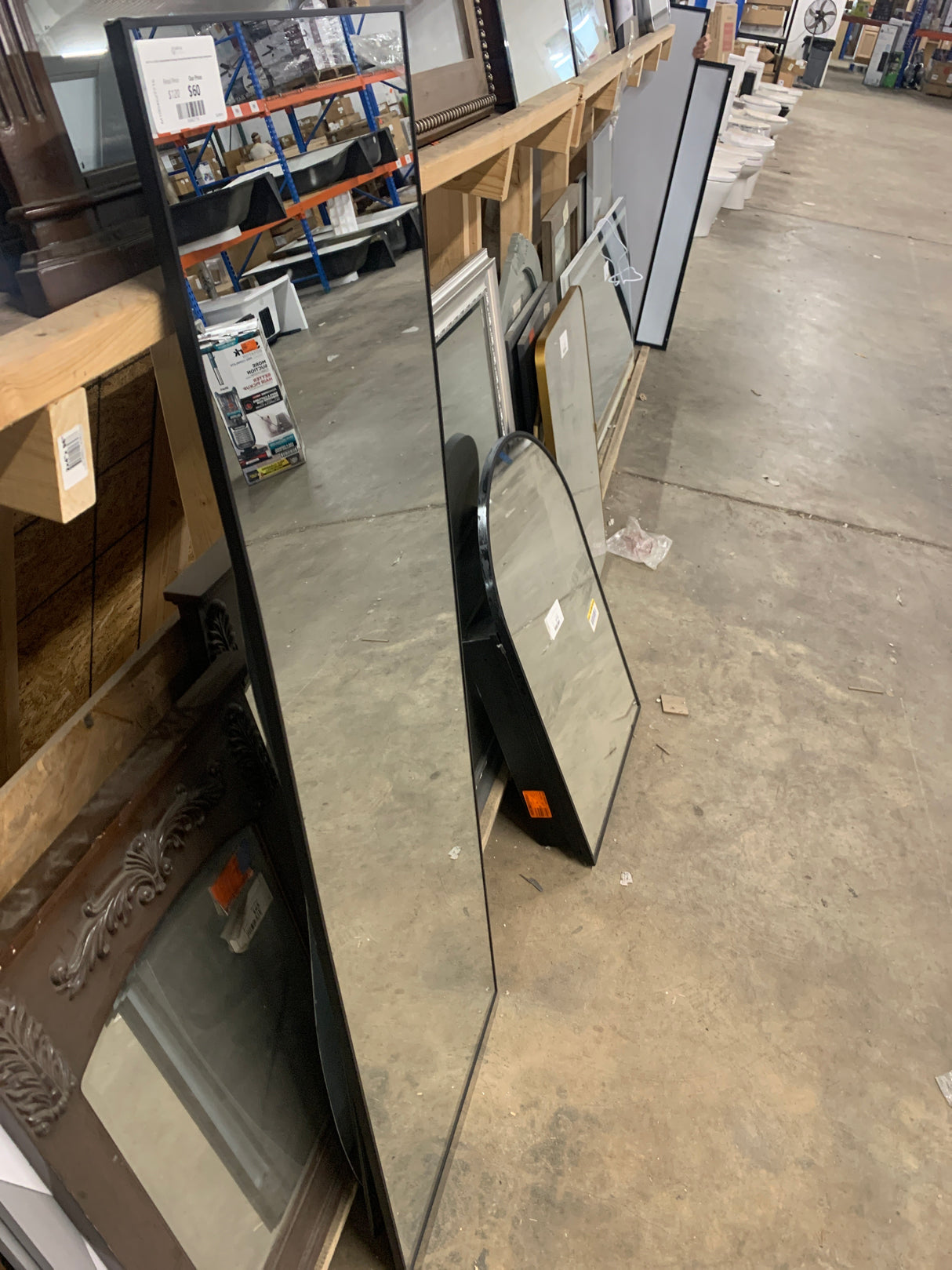 64.17 in. x 21.26 in. Oversize Modern Rectangle Oversized Black Metal Framed Full Length Standing Mirror