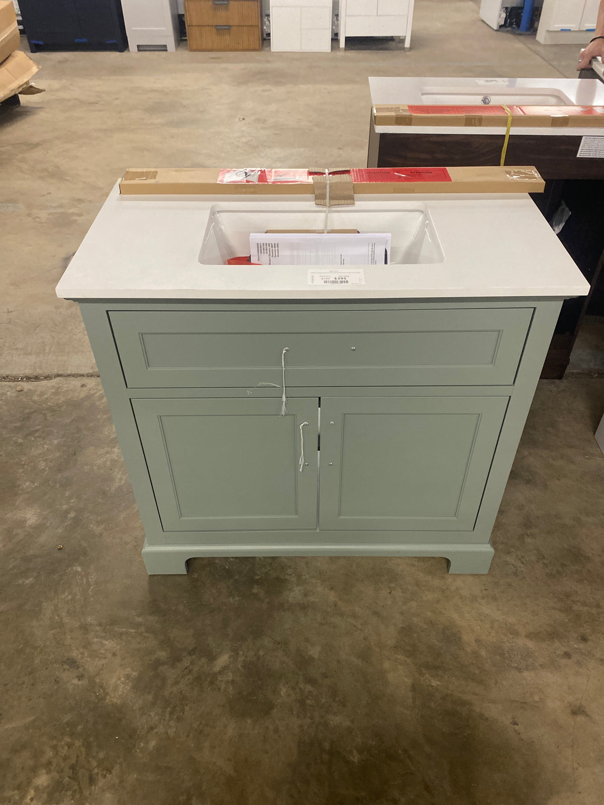 Doveton 36 in. Single Sink Sage Green Bath Vanity with White Engineered Stone Top (Assembled)
