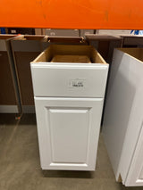Hampton 15 in. W x 24 in. D x 34.5 in. H Assembled Base Kitchen Cabinet in Satin White with Drawer Glides