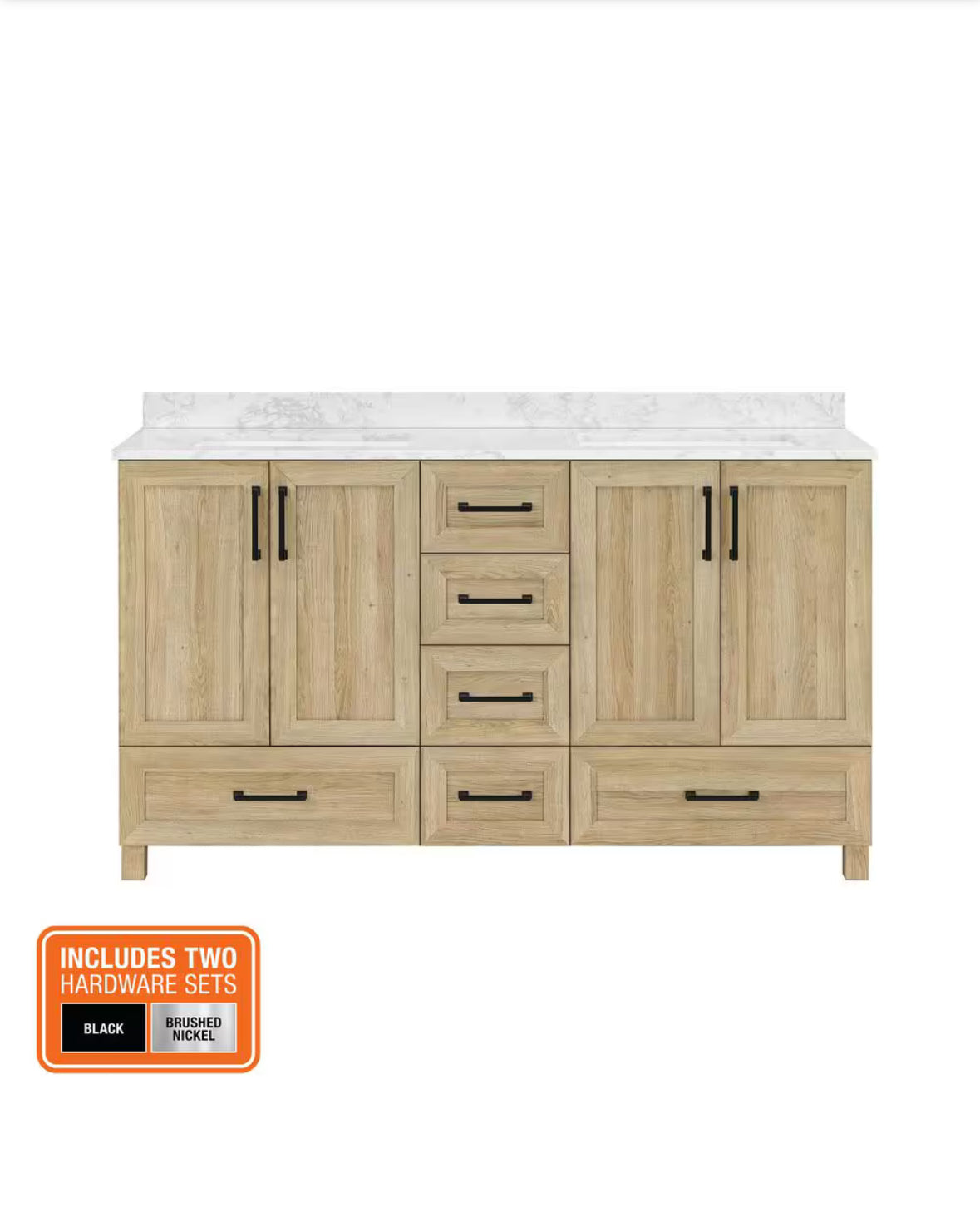Tobana 60 in. W x 19 in. D x 34 in. H Double Sink Bath Vanity in Weathered Tan with White Engineered Marble Top