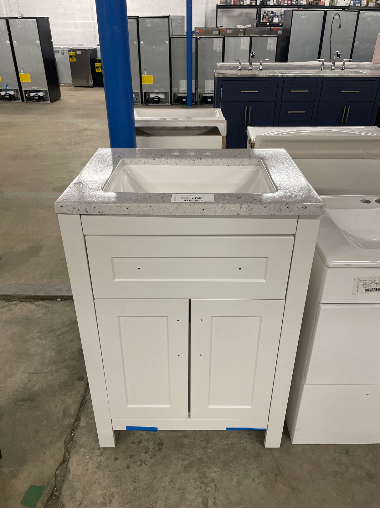 Clady 25 in. W x 19 in. D x 35 in. H Single Sink Freestanding Bath Vanity in White with Silver Ash Cultured Marble Top