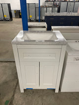Clady 25 in. W x 19 in. D x 35 in. H Single Sink Freestanding Bath Vanity in White with Silver Ash Cultured Marble Top