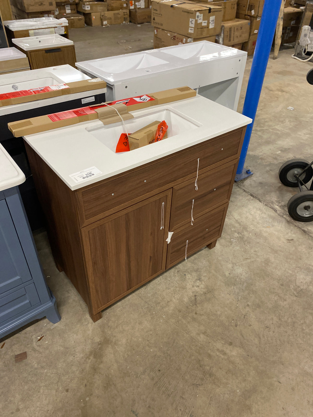 Bilston 36 in. W x 19 in. D x 34 in. H Single Sink Bath Vanity in Spiced Walnut with White Engineered Stone Top