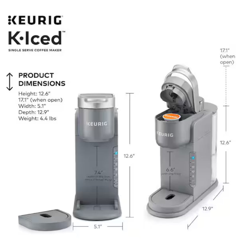 Iced Gray Single Serve One Cup Coffee Maker with Iced Button