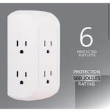 Grounded 6-Outlet Wall Tap Surge Protector, Adapter Spaced Outlets