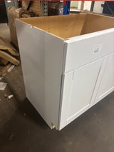 Shaker Satin White Stock Assembled Sink Base Kitchen Cabinet (36 in. x 34.5 in. x 24 in.)