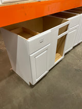 Hampton 36 in. W x 24 in. D x 34.5 in. H Assembled Blind Base Kitchen Cabinet in Satin White for Left or Right Corner