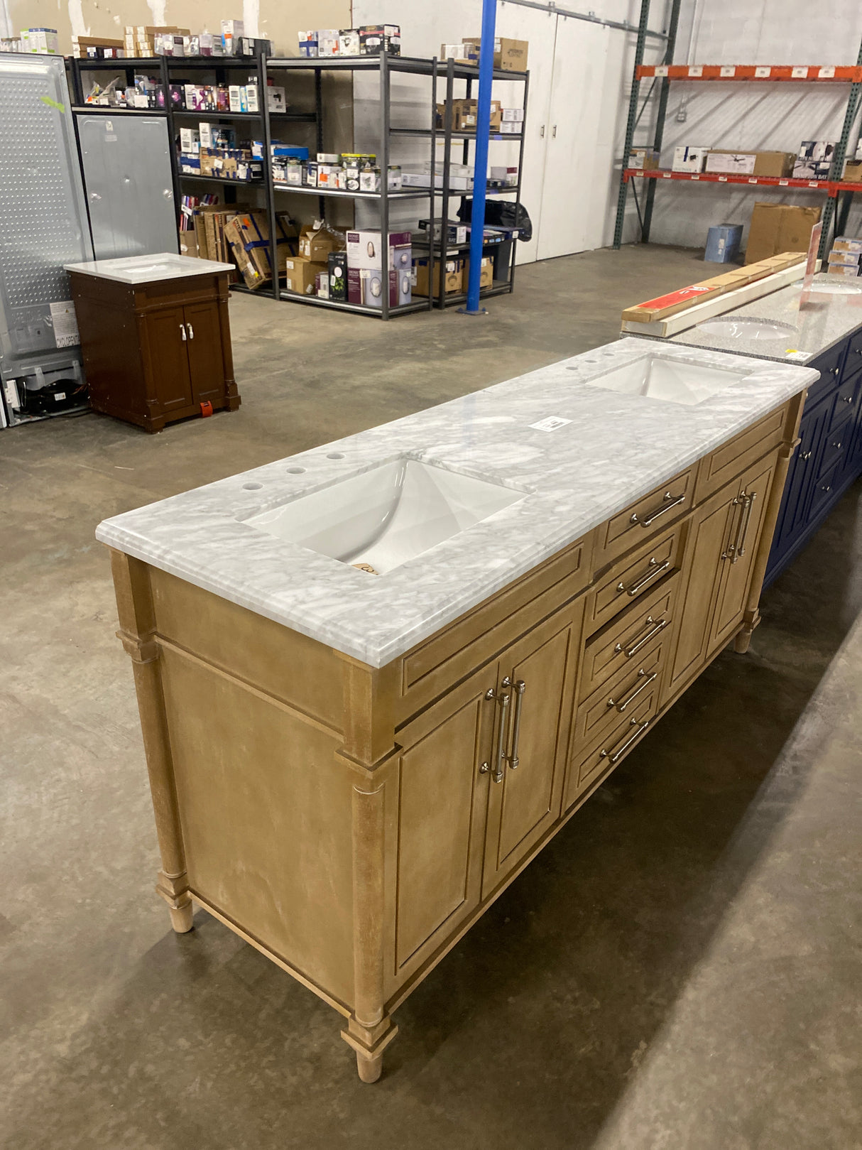 Aberdeen 72 in. x 22 in. D x 34.5 in. H Bath Vanity in Antique Oak with White Carrara Marble Top ( Comes With One Free Toilet or Mirror Valued Up To $150 )