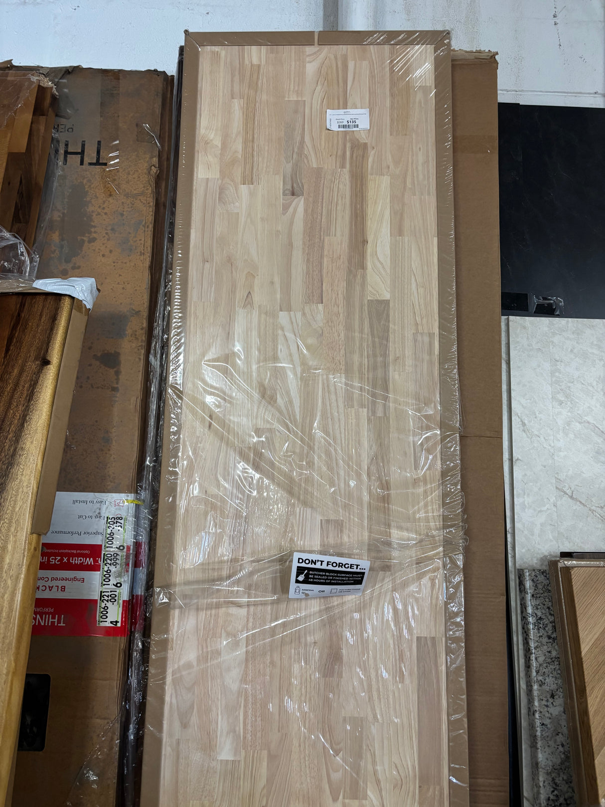 8 ft. L x 25 in. D Unfinished Hevea Solid Wood Butcher Block Countertop With Square Edge