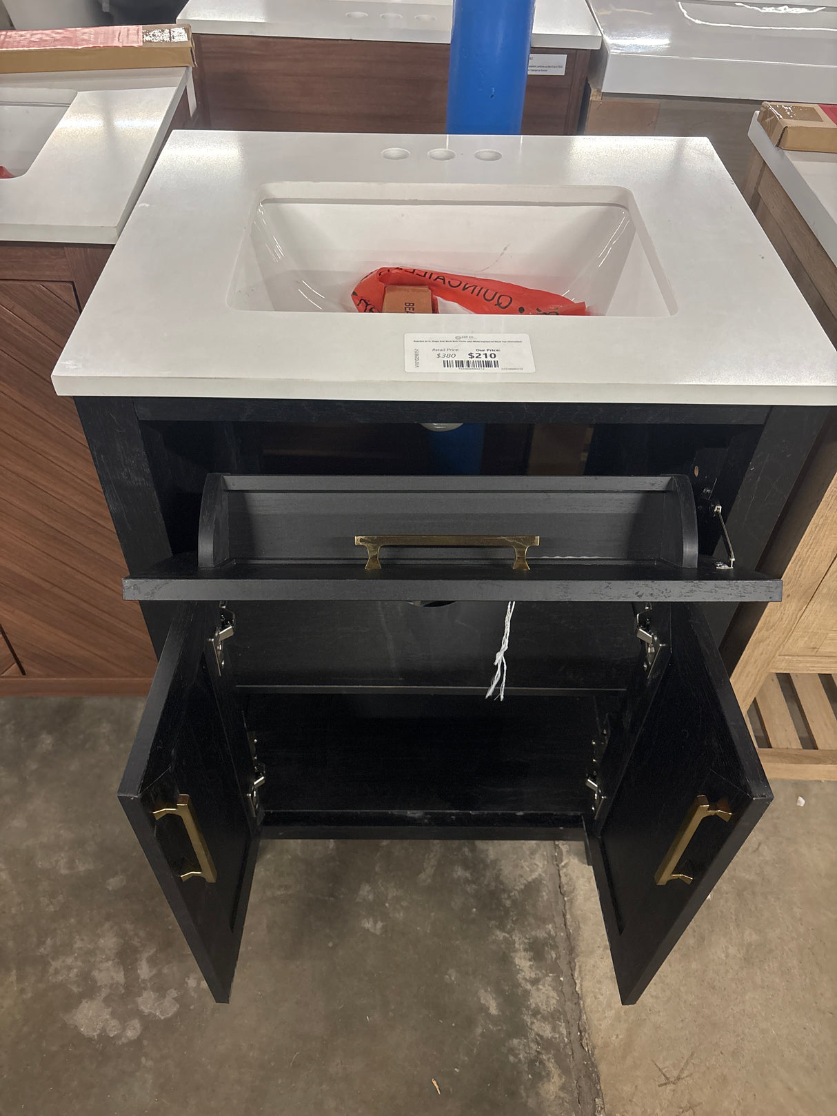 Beaufort 24 in. Single Sink Black Bath Vanity with White Engineered Stone Top (Assembled)