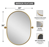 23 in. W x 31 in. H Oval Metal Framed Pivoted Bathroom Wall Vanity Mirror in Gold