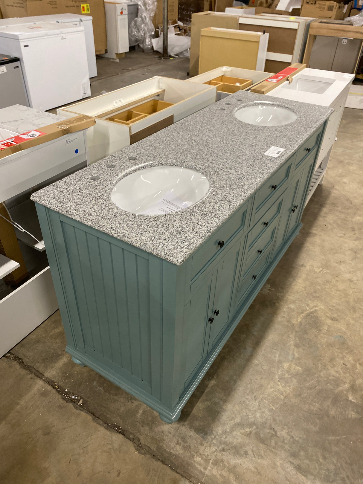 Hamilton 61 in. Double Sink Sea Glass Bath Vanity with Gray Granite Top