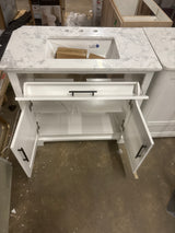 Doveton 36 in. W x 19 in. D x 34.5 in. H Single Sink Bath Vanity in White with White Engineered Stone Top