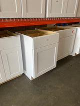 Shaker Satin White Stock Assembled Base Kitchen Cabinet with Ball-Bearing Drawer Glides (24 in. x 34.5 in. x 24 in.)
