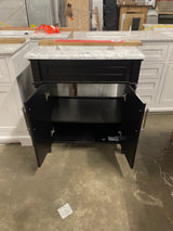 Aberdeen 30 in. W x 22 in. D x 34 in. H Single Sink Bath Vanity in Black with Carrara Marble Top (cracked)