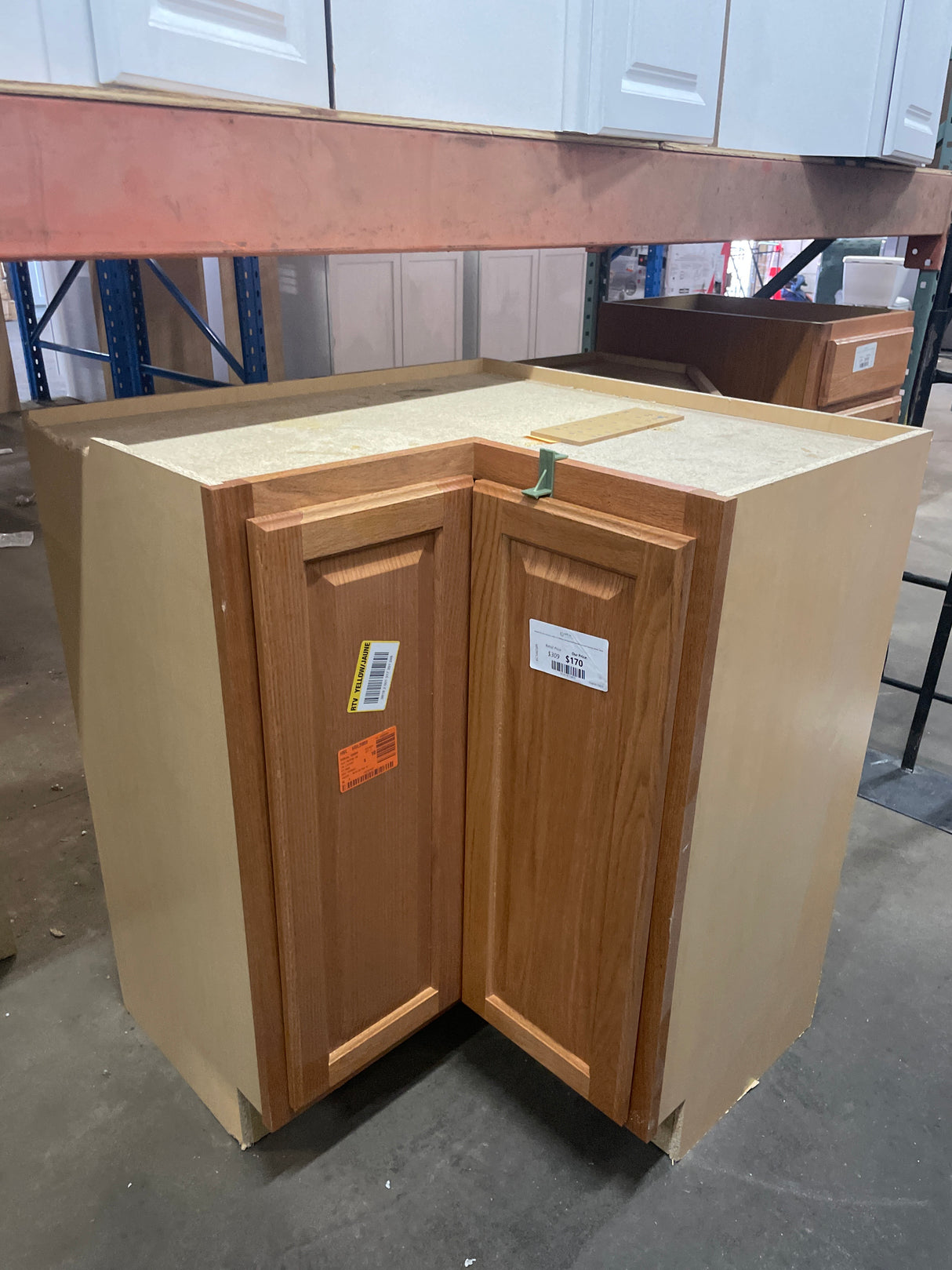Hampton 25 in. W x 16.5 in. D x x 34.5 in. H in Medium Oak Raised Panel Assembled Lazy Susan Corner Base Kitchen Cabinet