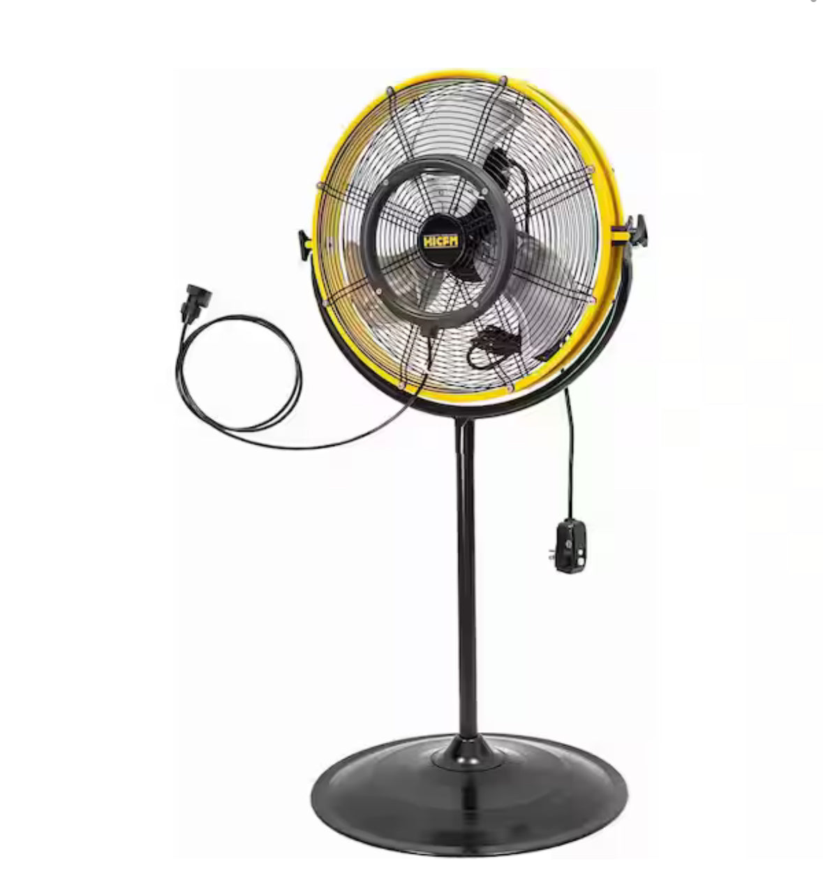 4400 CFM 20 in. Outdoor Misting Fan in Yellow Pedestal Standing Base with IP44 Enclosed Motor, 180Â° Tilted Head