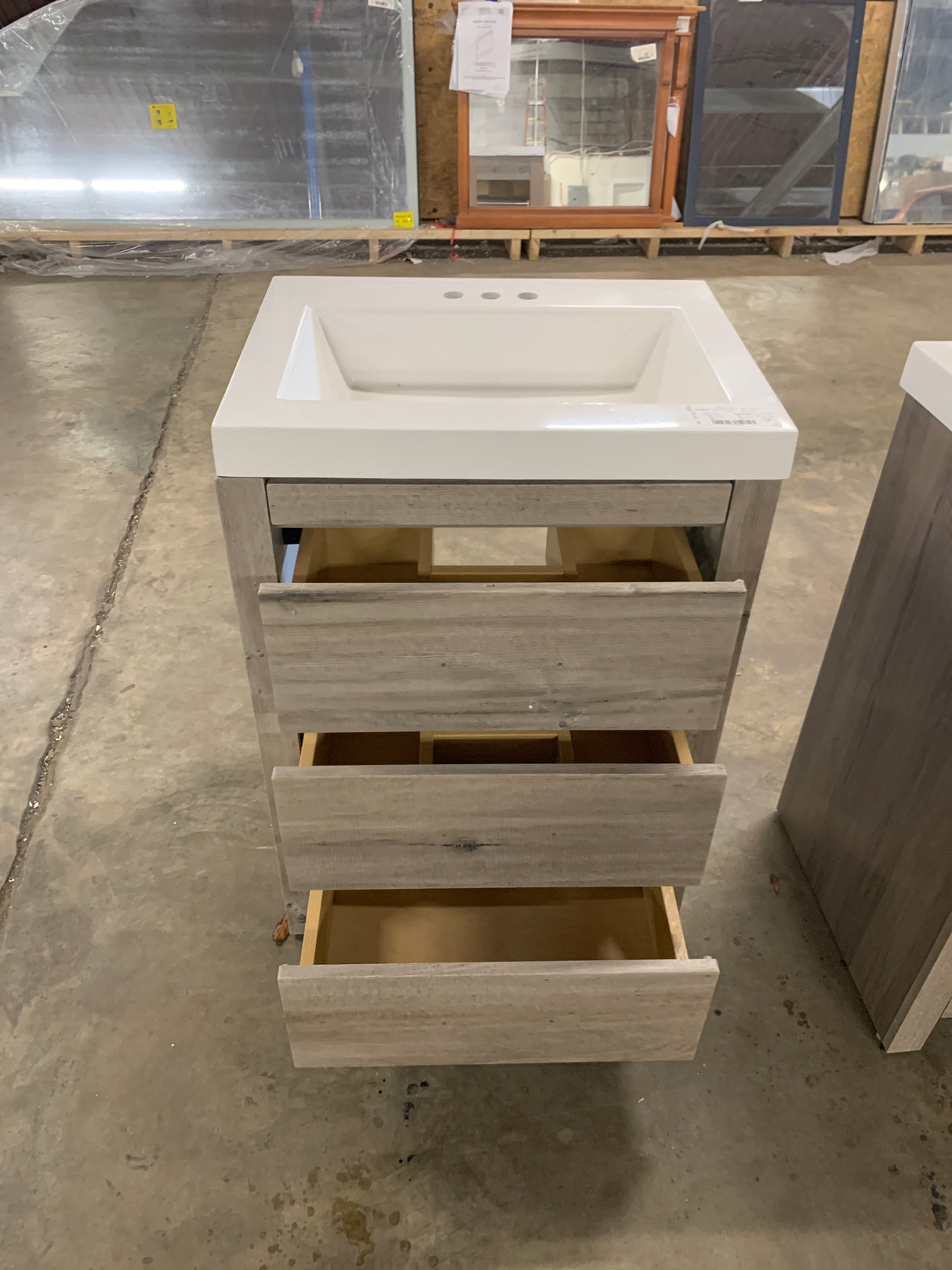 Woodbrook 25 in. Single Sink White Washed Oak Bath Vanity with White Cultured Marble Top