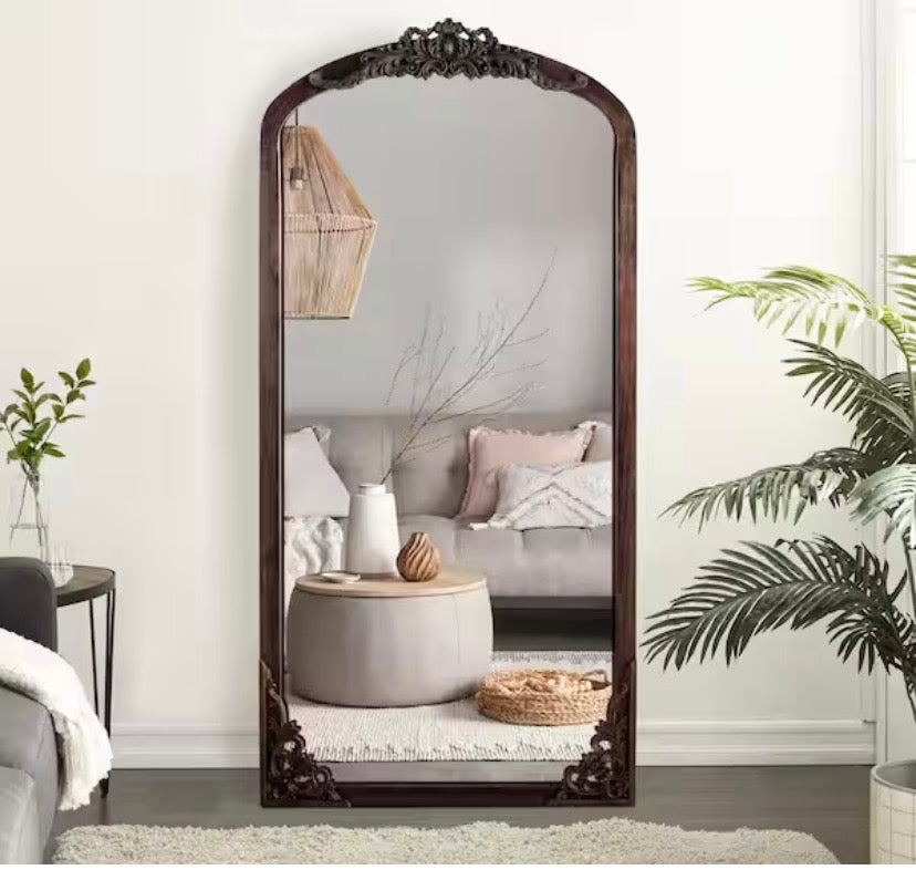 21 in. W x 64 in. H Classic Arch-Top Wood Framed Dark Walnut Full-Length Floor Mirror