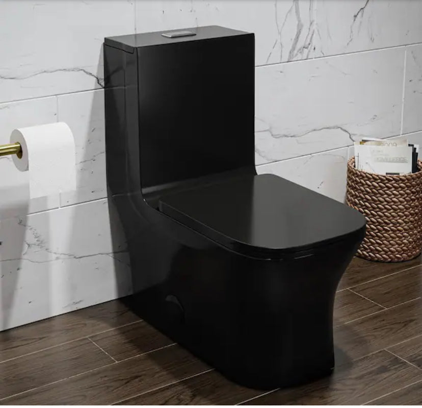 Concorde 1-Piece Square Toilet Dual Flush in Glossy Black 1.1/1.6 gpf