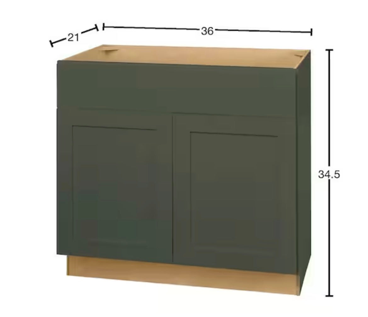 Avondale 36 in. W x 21 in. D x 34.5 in. H Ready to Assemble Plywood Shaker Sink Base Bath Cabinet in Fern Green