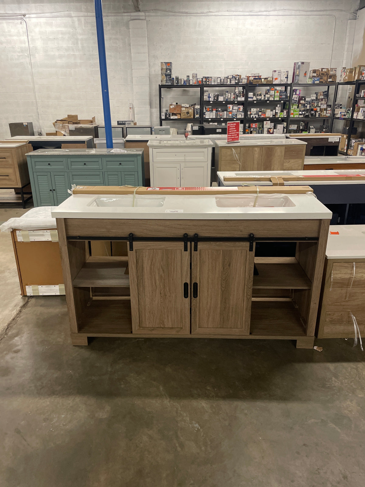 Brindley 60 in. W. x 20 in. D x 35 in. H Double Sink Freestanding Bath Vanity in Aged Oak White Engineered Stone Top