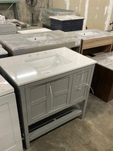 Timeless Home 36 in. W x 22 in. D x 34 in. H Single Bathroom Vanity in Gray with White Quartz with White Basin