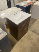 Sedgewood 24.5 in. W x 18.75 in. D x 34.375 in. H Single Sink Bath Vanity in Dark Cognac with Arctic Solid Surface Top