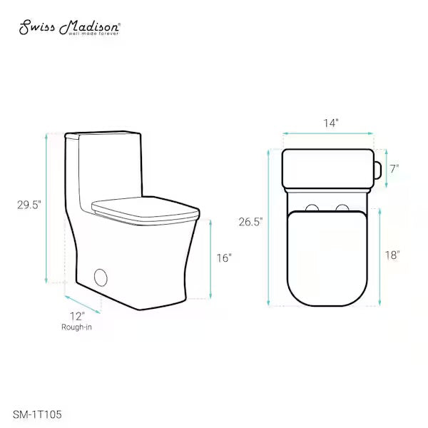 Concorde 1-piece 1.28 GPF Single Flush Square Toilet in Glossy White Seat Included