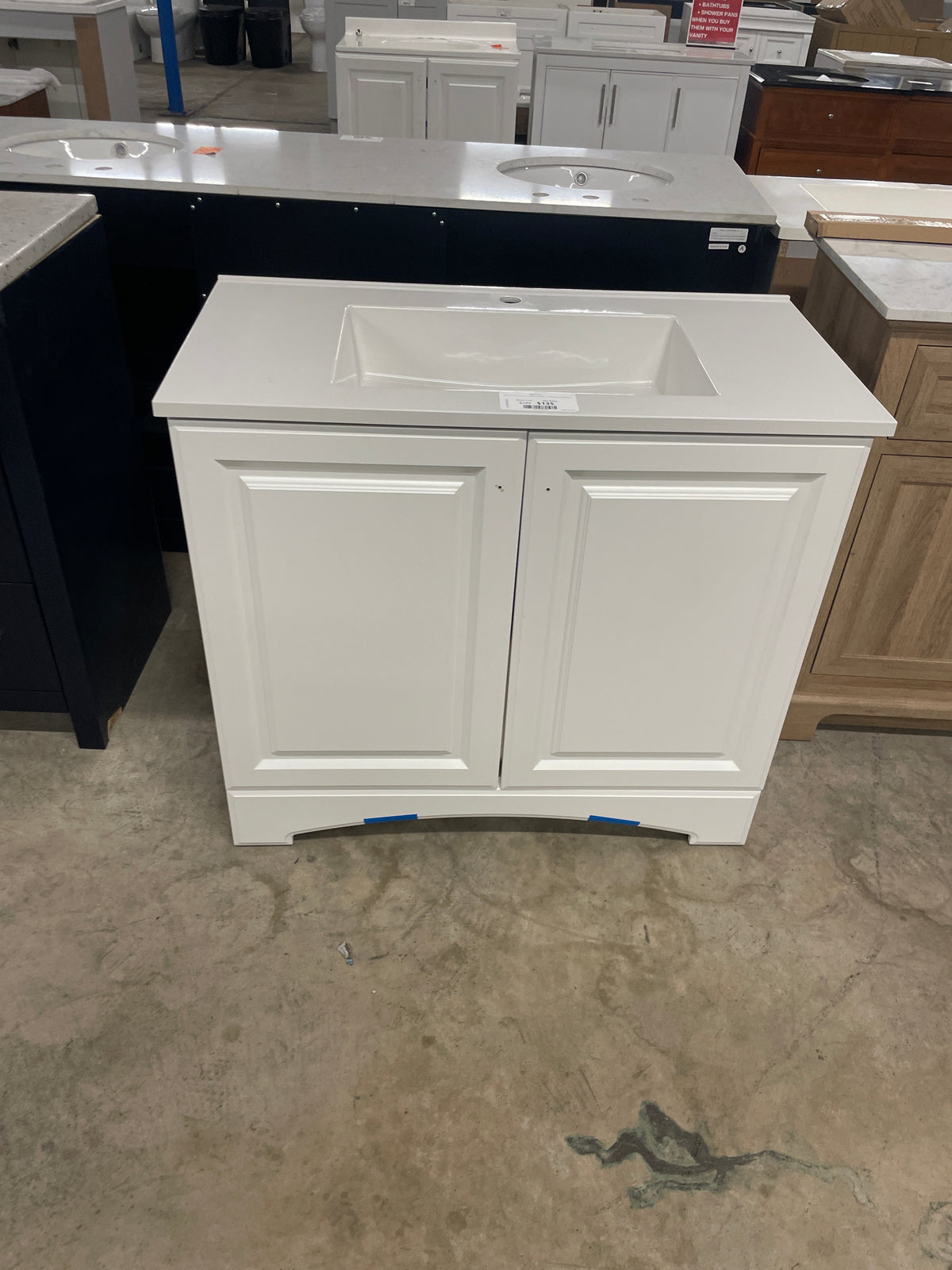 Glacier Bay 37 in. W x 19 in. D x 35 in. H Single Sink Freestanding Bath Vanity in White with White Cultured Marble Top
