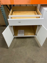 Hampton Satin White Raised Panel Stock Assembled Base Kitchen Cabinet with Drawer Glides (30 in. x 34.5 in. x 24 in.)