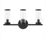 Loveland 16.625 in. 3-Light Black Bathroom Vanity Light Fixture with Clear Glass Shades