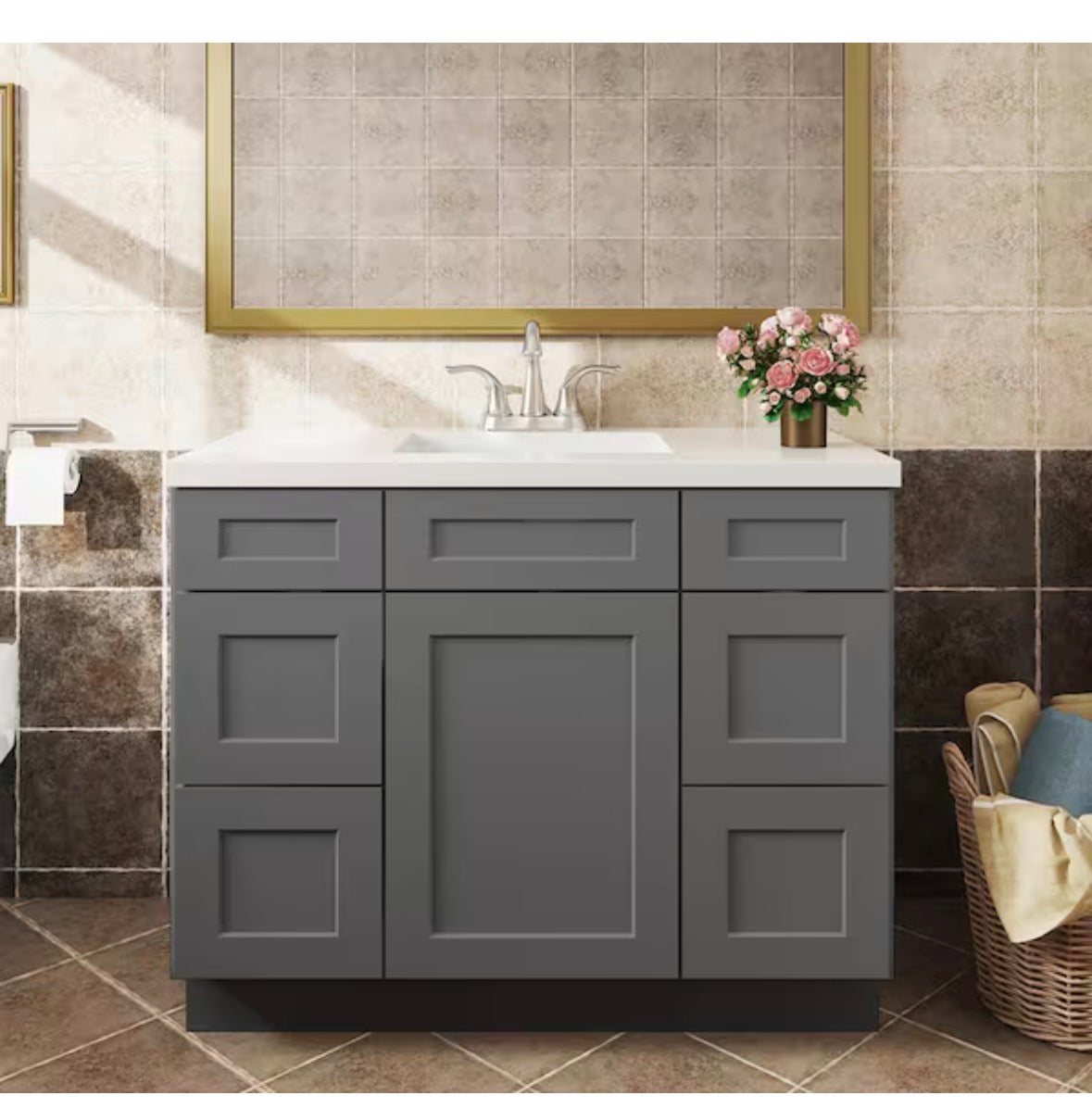 42 in. W x 21 in. D x 34.5 in. H in Shaker Grey Plywood Ready to Assemble Floor Vanity Sink Base Kitchen Cabinet