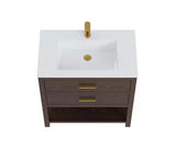 Magen 31 in. Single Sink Bath Vanity in Walnut with White Engineered Solid Surface Top and 2 Drawers (Unassembled)