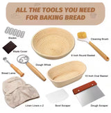 9-Piece Sourdough Bread Baking Supplies Set with Bread Lame, Danish Whish, Bowl Scraper, Sourdough Scraper, Linen Liners