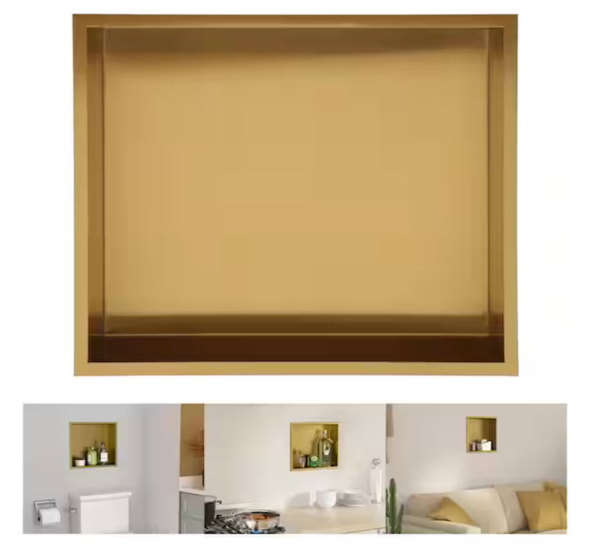 14 in. W x 3.94 in. H x 12 in. D Single Recessed Shower Niche in Gold