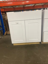 Shaker Satin White Stock Assembled Base Kitchen Cabinet with Ball-Bearing Drawer Glides (30 in. x 34.5 in. x 24 in.)