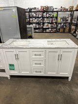 Stockham 61 in. Double Sink White Bath Vanity with Epoxied White Carrara Marble Top (Assembled)