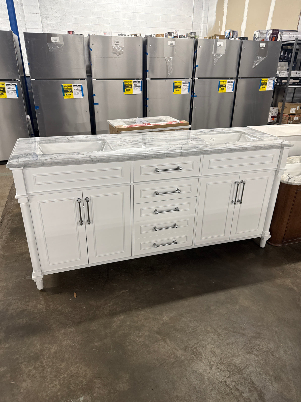 Aberdeen 72 in. W x 22 in. D x 34.5 in. H Bath Vanity in White with Epoxied White Carrara Marble Top