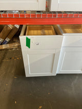 Shaker Satin White Stock Assembled Base Kitchen Cabinet with Ball-Bearing Drawer Glides (21 in. x 34.5 in. x 24 in.)