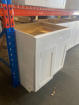 Shaker Satin White Stock Assembled Base Kitchen Cabinet with Ball-Bearing Drawer Glides (30 in. x 34.5 in. x 24 in.)