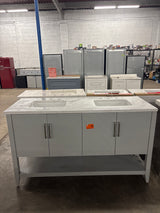 Baybarn 60 in. Double Sink Gray Bath Vanity with Epoxied White Engineered Carrara Top (Assembled)