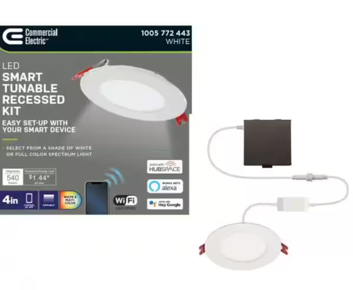 4 in. Smart CCT Selectable Ultra Slim Integrated LED Recessed Light Kit Powered by Hubspace